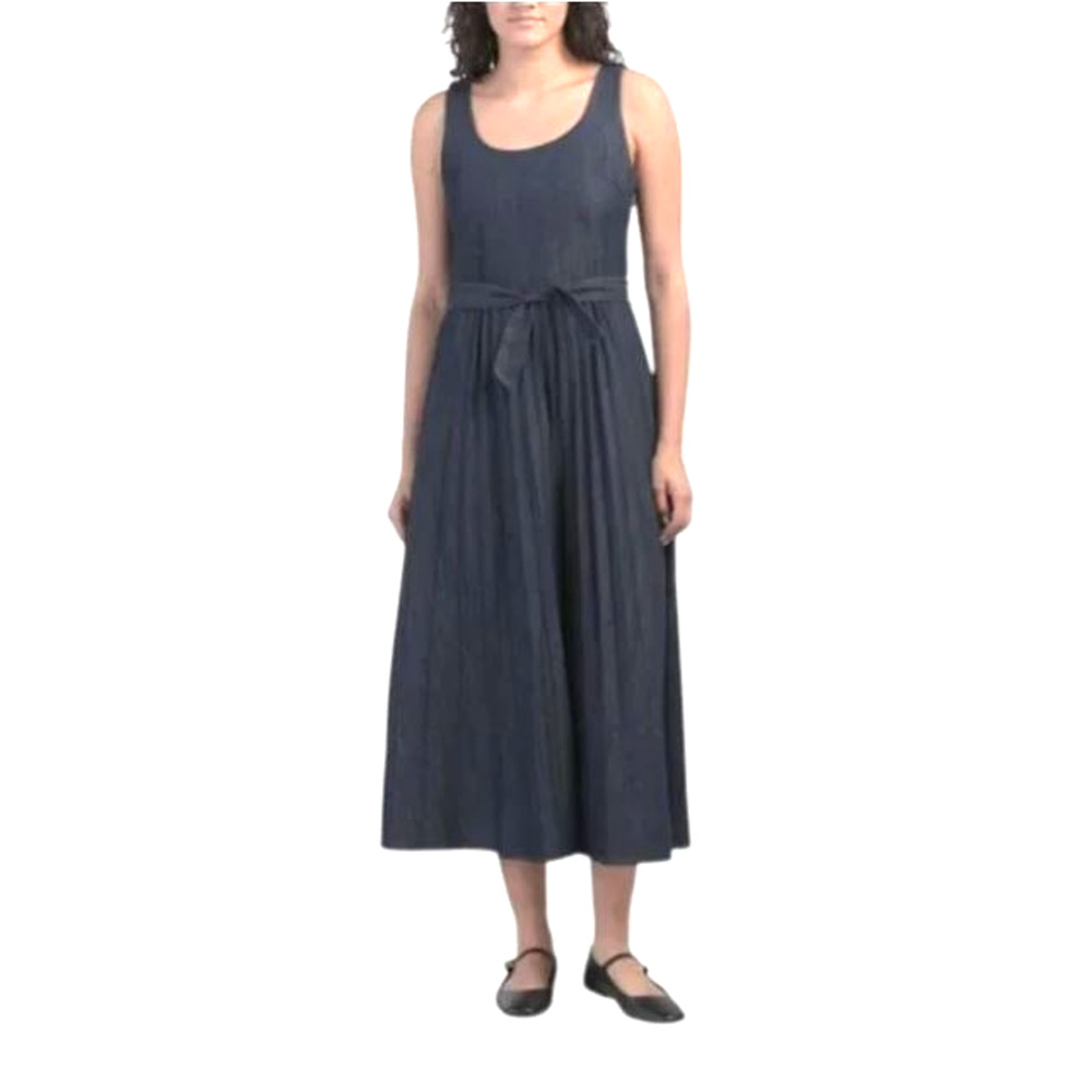 Linea Moda Women's Sleeveless Scoop Neck Belted Denim Pleated Maxi Dress XL $130